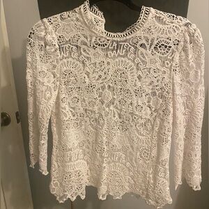 Rebecca Taylor White Lace Long Sleeve Blouse